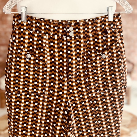 Maeve Anthro Checkered Pants Slim Ankle 8 Brown Black Knit Retro Mod Stretch - Picture 6 of 15